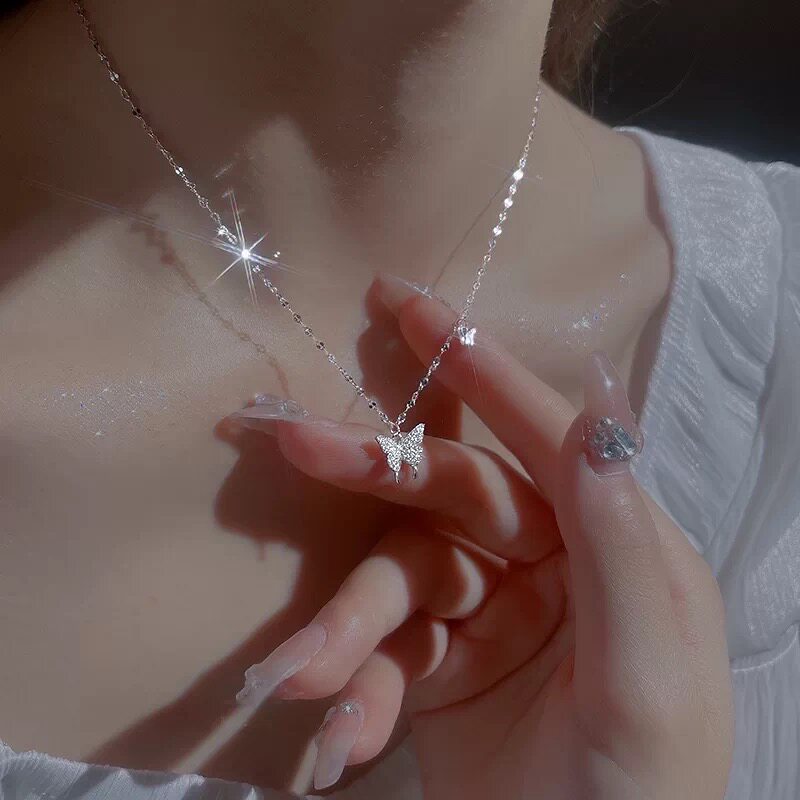 S999纯银蝴蝶项链女轻奢小众设计新款锁骨链情人节生日礼物送女友