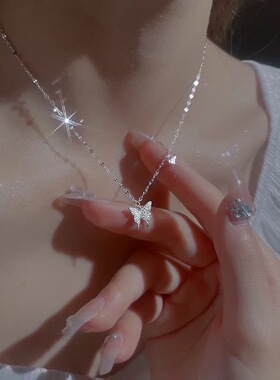 蝴蝶银项链生日礼物女纯银