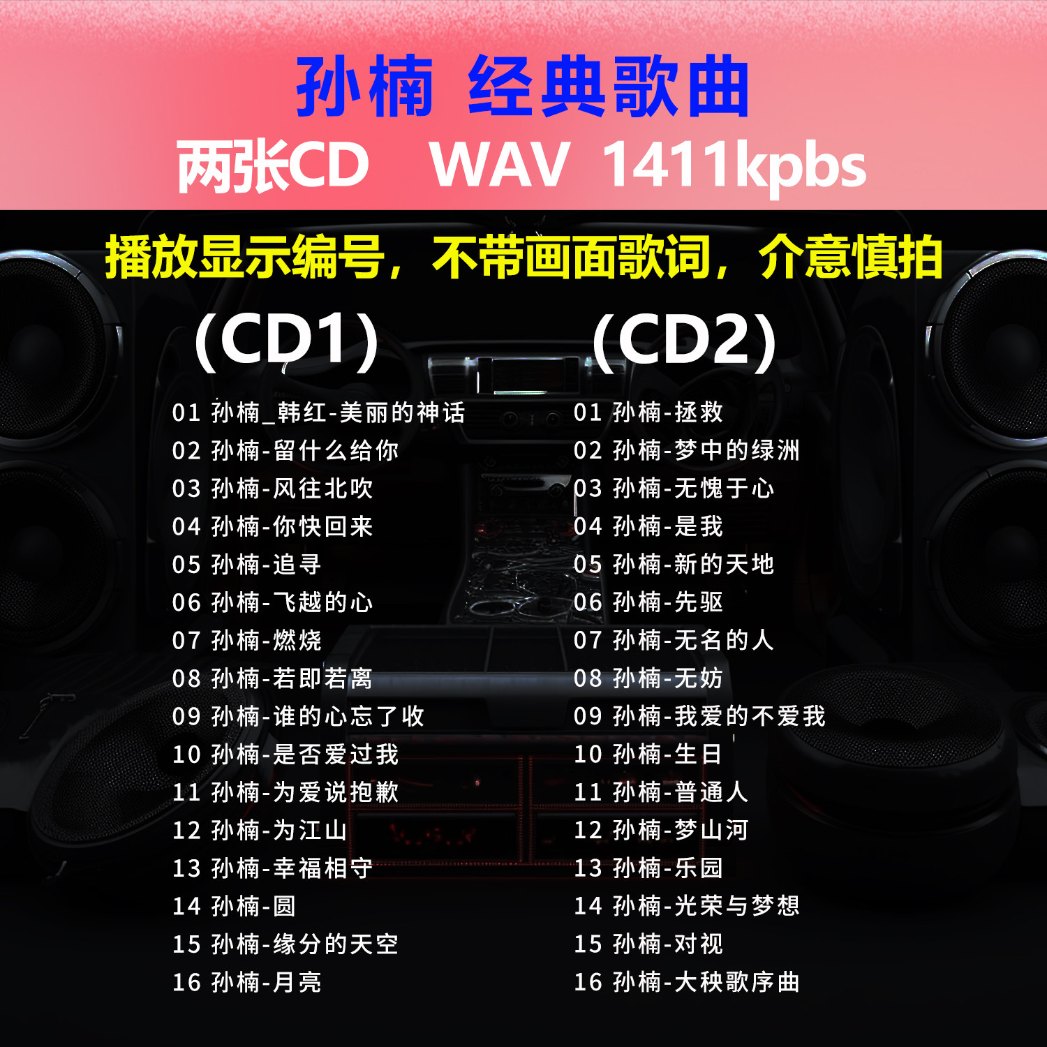 孙楠【2张CD】经典32首 车载CD碟片光盘成名唱片 WAV无损音质1704