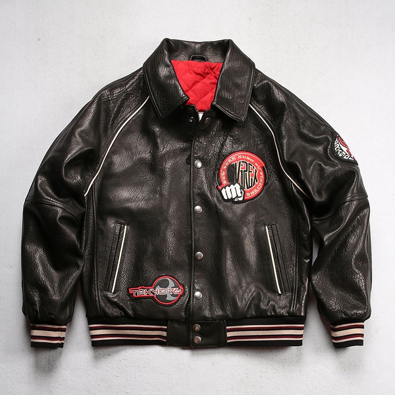 加肥加大码号阔版真皮飞行服夹克男李小龙龙之眼意大利绵羊皮衣