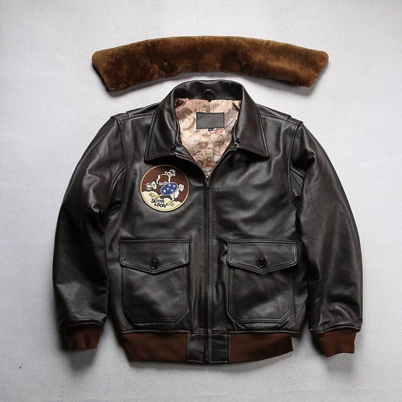 美式唐老鸭G1真皮飞行服夹克男女情侣款可拆卸毛领黄牛皮衣外套