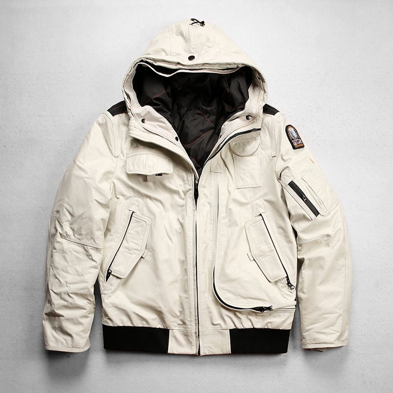 可拆卸内胆连帽真皮羽绒服男多功能休闲运动登山滑雪服黄牛皮皮衣