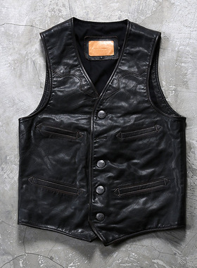 BuPaiDui美式复古真皮马甲男绵羊皮V领无袖坎肩背心外套