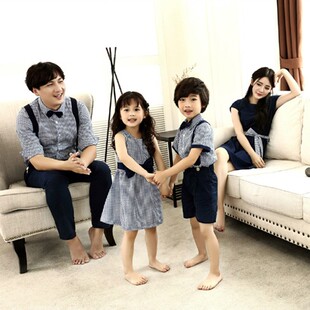 妹妹姐姐连衣裙五口一家哥哥弟弟衬衫背带裤套装t台走秀艺术照服