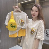 趣味亲子装 t恤婴儿连体衣5 龙凤胎一家三四口母子母女珍珠奶茶短袖