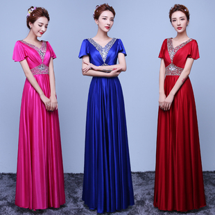 成人宴会礼服连衣裙 大合唱团演出服装 合唱服长裙演出服女士修身 款