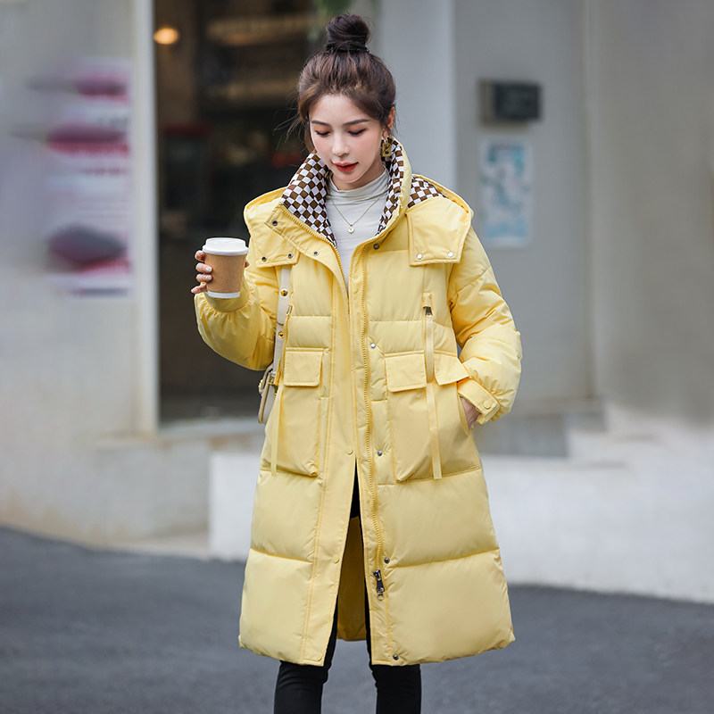 2026年新品羽绒棉服女中长款连帽拼色棉衣韩版休闲时尚加厚外套潮