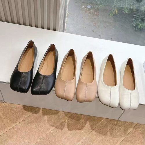 羊皮版～苹果头浅口单鞋女高版2026春新款复古一脚蹬平底芭蕾舞鞋