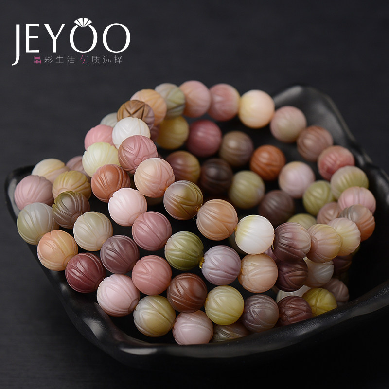 jeyoo/晶优盐源玛瑙莲花手链女款单圈雕刻莲花时尚饰品手串礼物