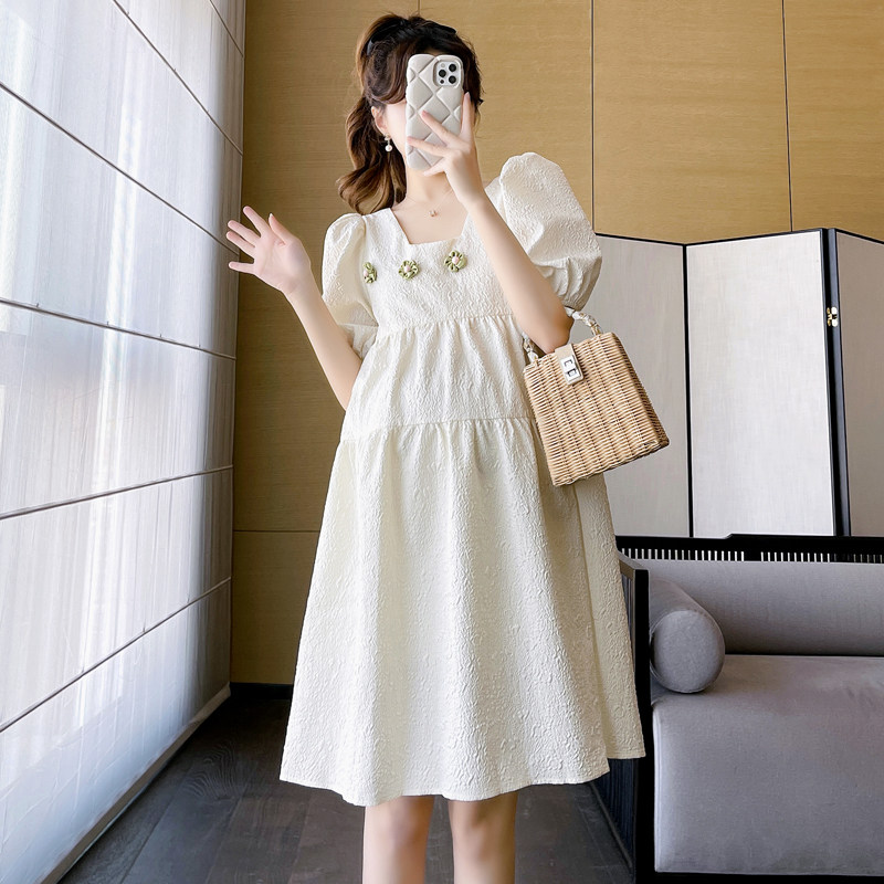 MATERNITY SUMMER SKIRT 2023 SUMMER NEW THREE-DIMENSIONAL HANDMADE FLOWER BOW PLUS SIZE MATERNITY DRESS WOMEN