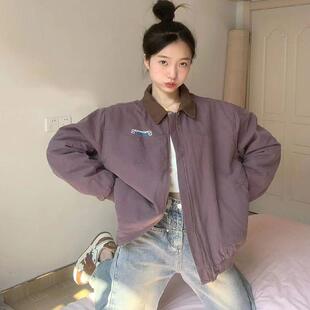 紫色美式复古polo领飞行夹克外套女秋冬新款设计感小众上衣工装潮
