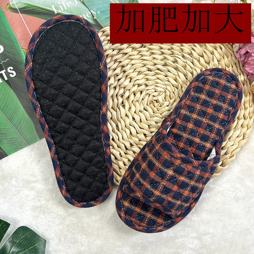 新款加肥大码布底拖鞋男静音木地板室内家用春秋四季软底纯棉拖鞋