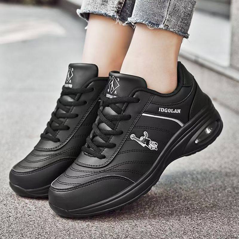 乔丹格兰女鞋黑色皮面防水中年妈妈运动鞋女春秋季女士休闲鞋百搭