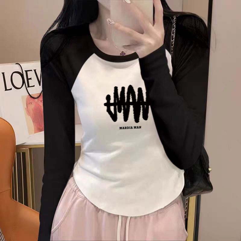 女春秋季韩版印花收腰上衣