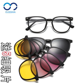 开车近视个性 送5组墨镜片偏光镜套镜磁吸夹片式 太阳镜男士 眼镜女