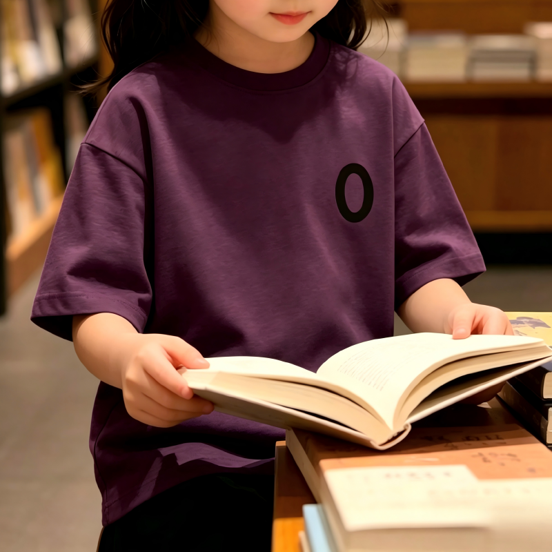 三本针数字印花短袖T恤男女童圆领宽松休闲运动风100%棉儿童上衣