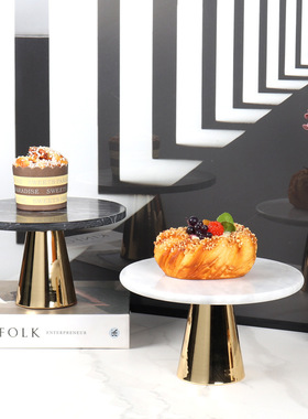 轻奢天然大理石蛋糕展示托盘