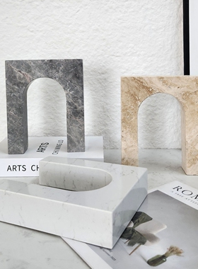 轻奢天然大理石黄洞石拱门书档