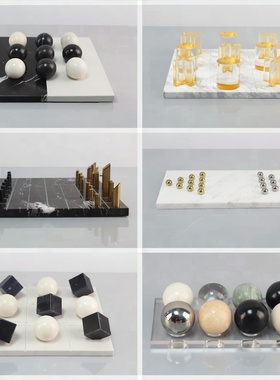 现代轻奢大理石跳棋艺术摆件