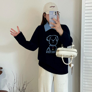 乃粒23569大码女装撞色polo领上衣休闲毛衣25冬款胖mm提花针织衫