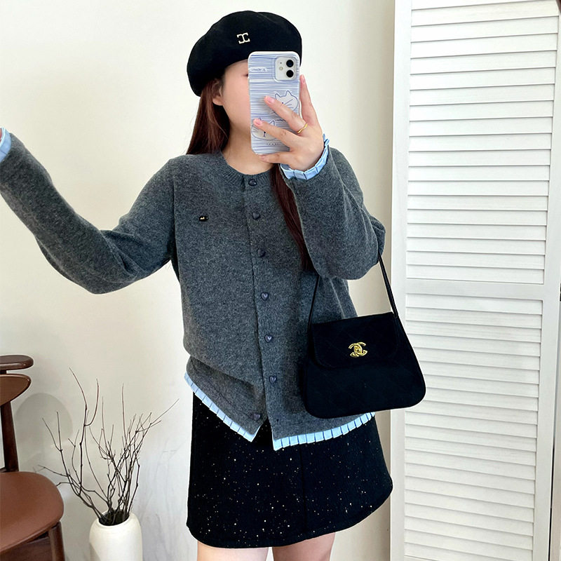 乃粒大码女装撞色长袖外套2025冬胖mm宽松慵懒针织衫女毛衣23535