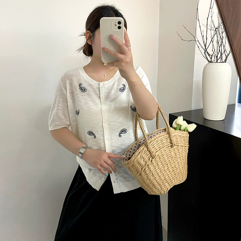 乃粒23959大码女装薄款开衫上衣女2026夏胖mm百搭休闲刺绣针织衫
