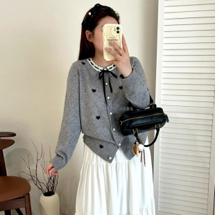 乃粒23396大码女装减龄甜美毛衣外套25秋冬胖mm刺绣爱心针织开衫