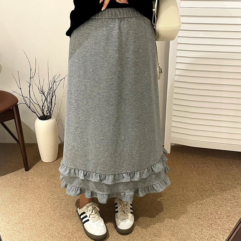 NQ1260大码女装气质荷叶边裙子高腰显瘦遮肚针织半身裙2025秋乃粒