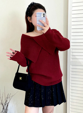 乃粒23511大码女装设计感不规则气质毛衣25冬胖mm宽松慵懒针织衫