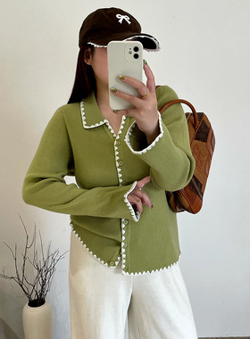 乃粒23666大码女装POLO领花边上衣女毛衣2025冬胖mm休闲针织开衫