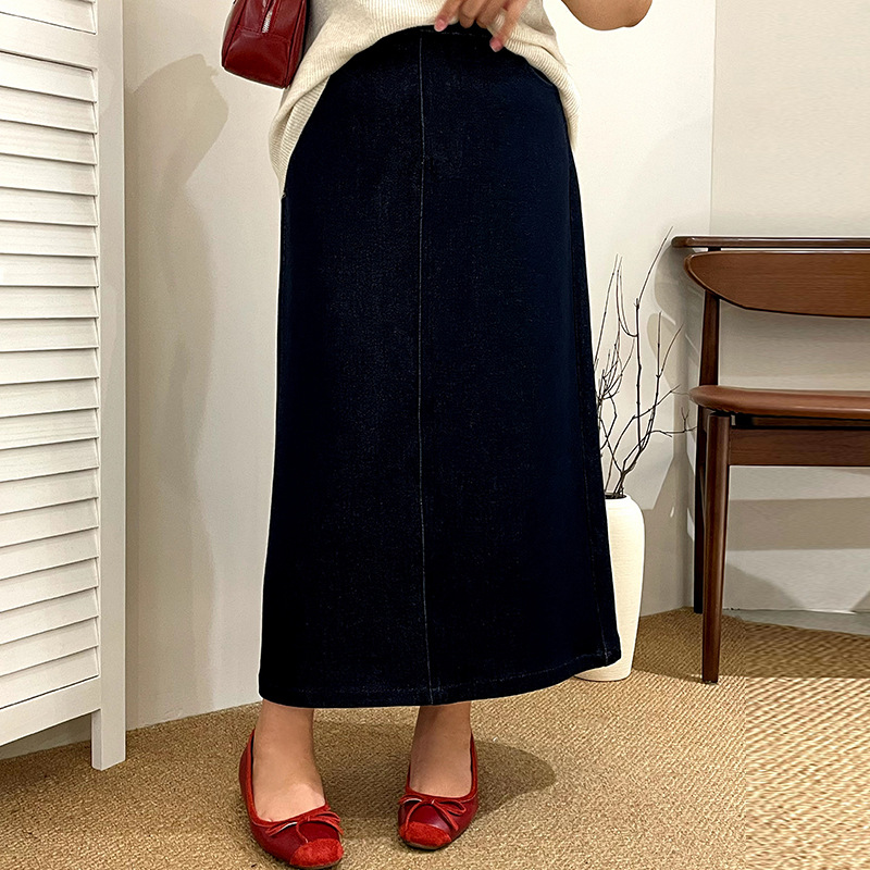 大码女装松紧高腰直筒裙女后开叉半身裙2025秋胖mm百搭半裙NQ1293