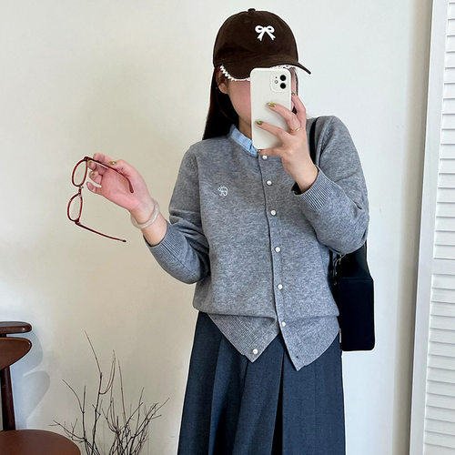 乃粒23397大码女装木耳边撞色毛衣2025冬胖mm休闲针织开衫女外套