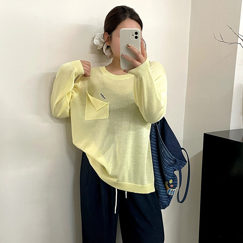 乃粒大码女装长袖上衣女薄款套头衫2026春款胖mm宽松针织衫23788