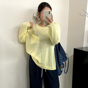 上衣女薄款 长袖 套头衫 2026春款 23788 乃粒大码 胖mm宽松针织衫 女装