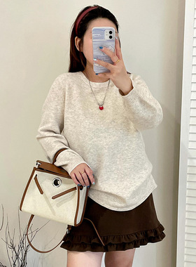 乃粒23513大码女装休闲毛衣女打底衫2025冬胖mm宽松慵懒感针织衫