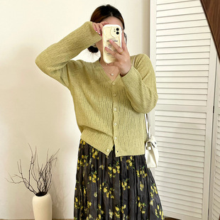 上衣女外套2025秋胖mm显瘦针织开衫 宽松v领长袖 女装 乃粒23130大码