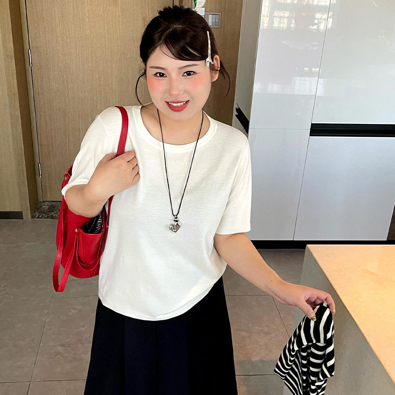 乃粒23750大码女装百搭短袖T恤女上衣2026春夏胖mm宽松休闲针织衫