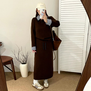 乃粒23277大码减龄上衣女半裙针织套装25秋胖mm气质学院风两件套