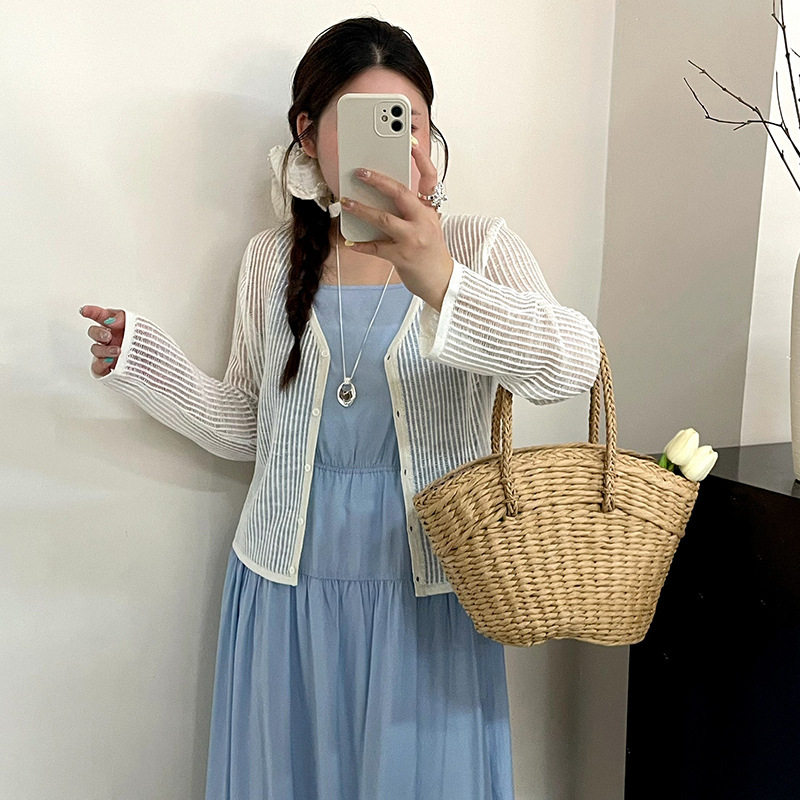 正品23918大码女装休闲针织开衫女镂空罩衫2026夏款胖mm薄款外套