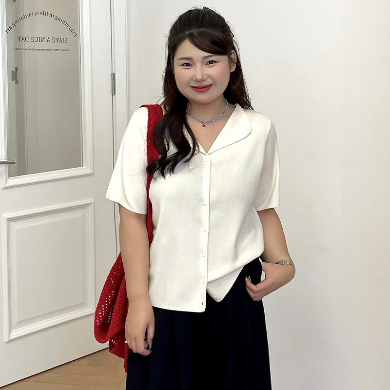 正品23803大码女装气质短袖外套女冰丝针织衫2026夏胖mm宽松开衫