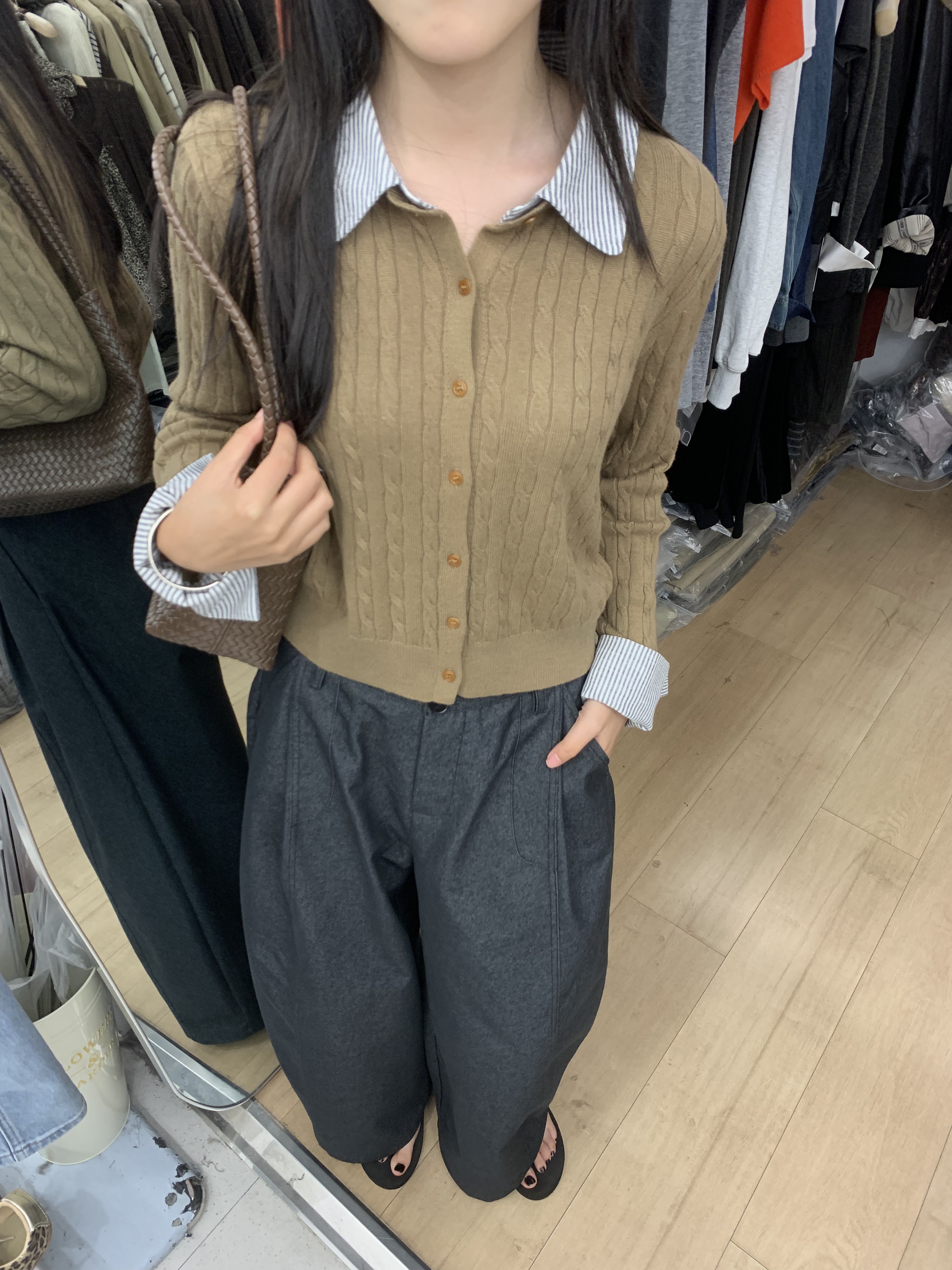 2026新款韩版宽松显瘦百搭翻领长袖假两件针织开衫女上衣