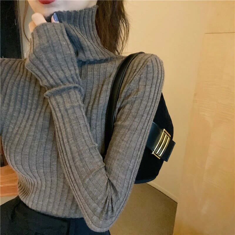 高级感秋冬灰色高领毛衣女内搭修毛衣
