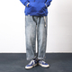 一本番长 腰围可调节 男宽松 Washed jeans美系潮流复古直筒牛仔裤