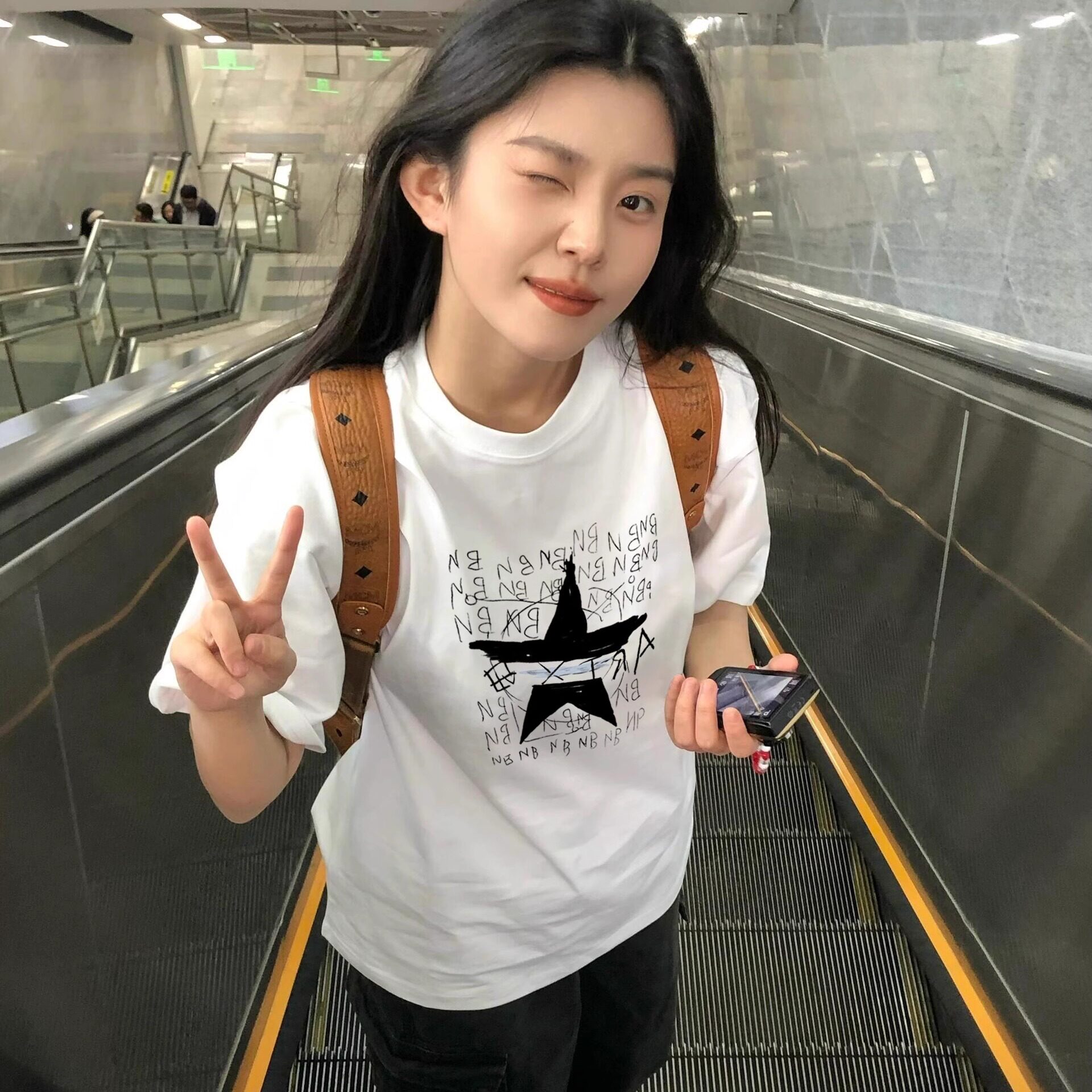 夏季纯棉短袖t恤女2026新款爆款正肩美式设计感小众半袖宽松上衣 - 实物图