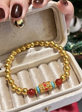 金店同款越南沙金仿绿松蜻蜓眼转运珠手链新中式多宝手串女