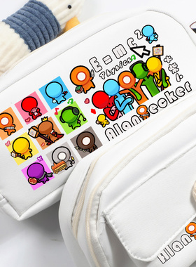 火柴人动漫AB柴周边Alan Becker黄红蓝绿二次元吧唧学生帆布收纳笔袋大容量文具袋五色组卡通高颜值文具盒