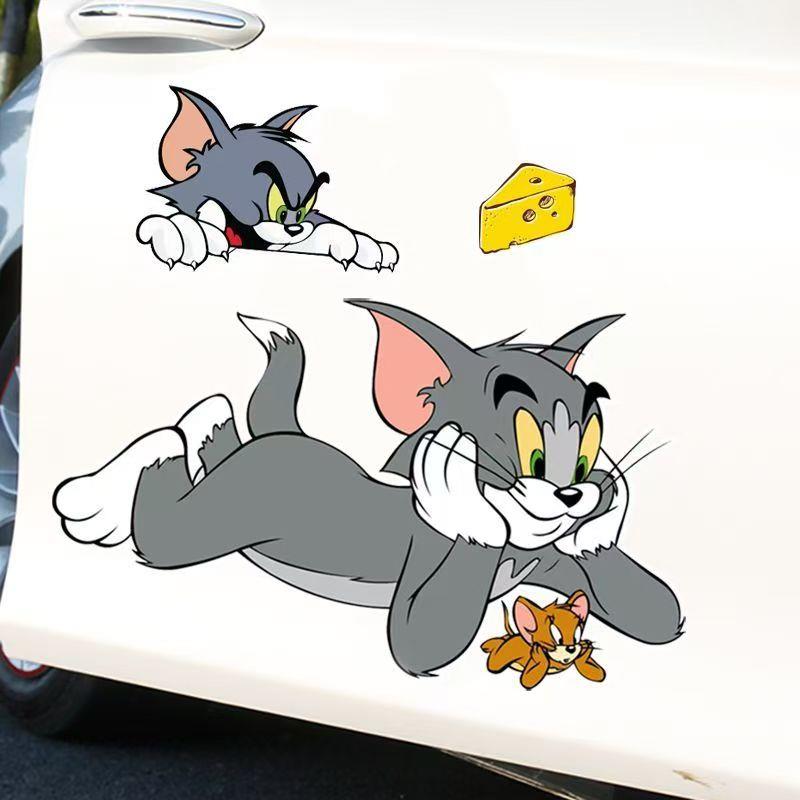 汽车贴纸猫和老鼠车贴卡通动漫可爱创意个性装饰划痕遮挡电动车贴