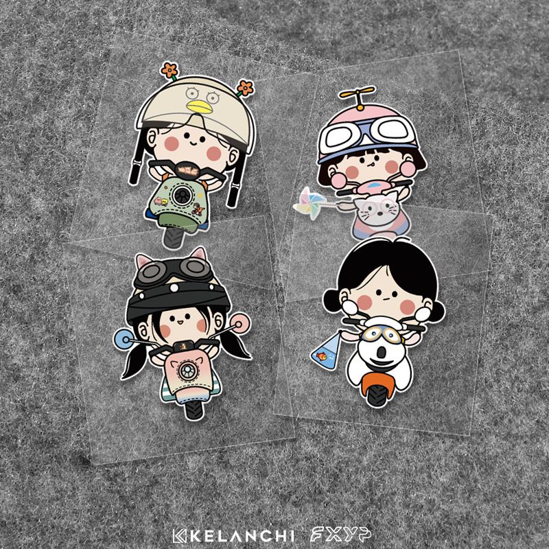 卡通可爱小女孩车贴电动车车身划痕遮挡贴摩托车头盔装饰贴纸防水