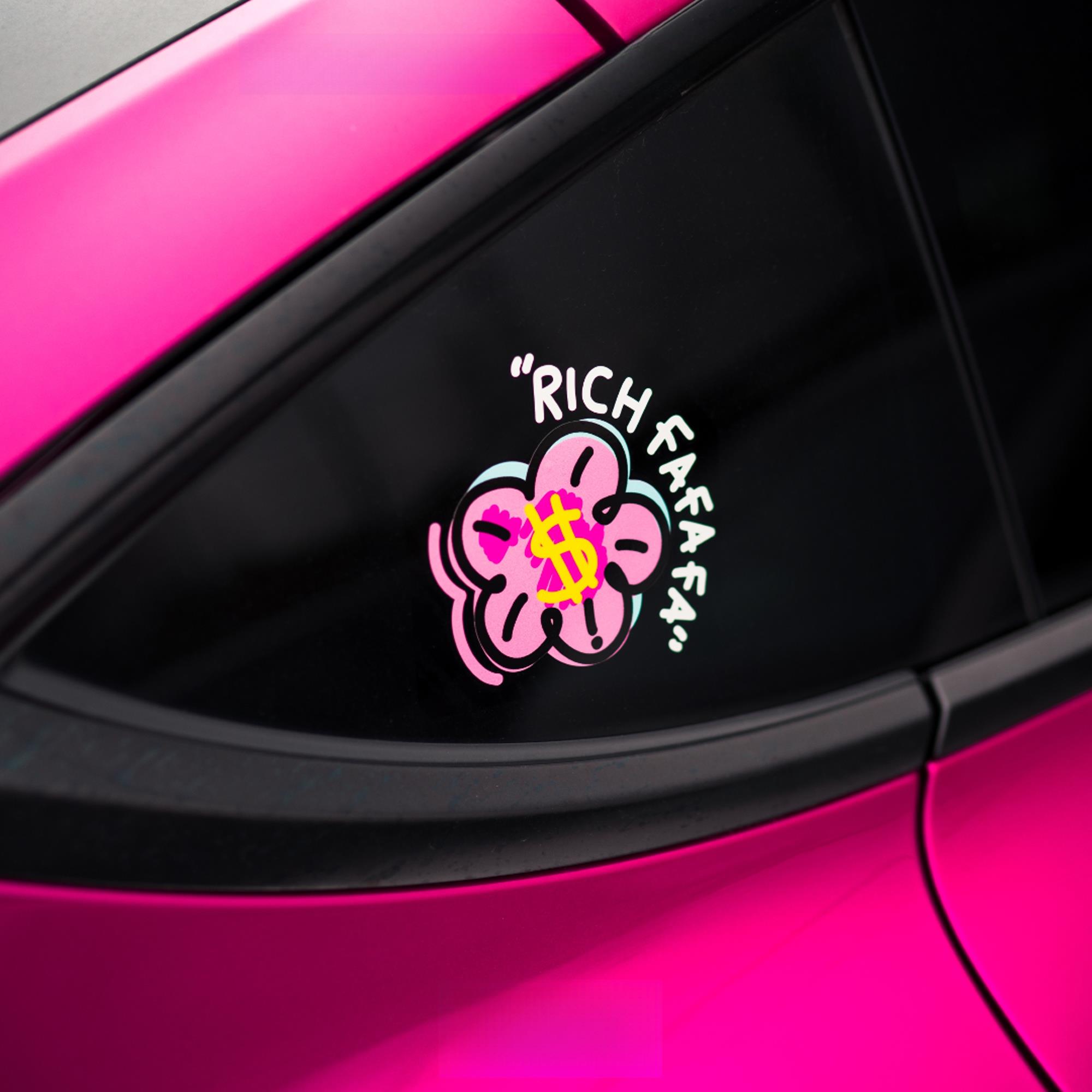 创意有钱花RICH花车贴女汽车三角玻璃装饰贴画电动车贴纸防水防晒