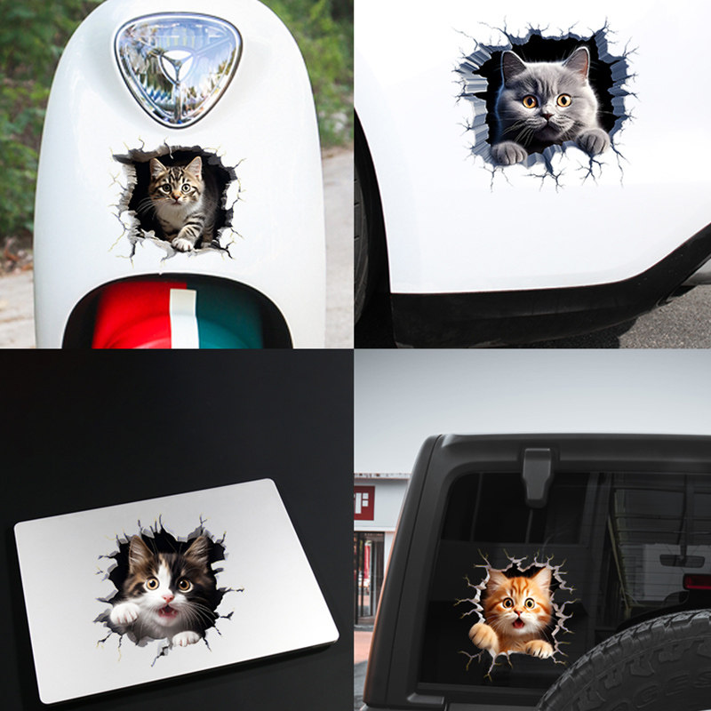3D高真宠物小猫咪车贴卡通可爱汽车贴纸车身划痕遮挡贴电动车贴画